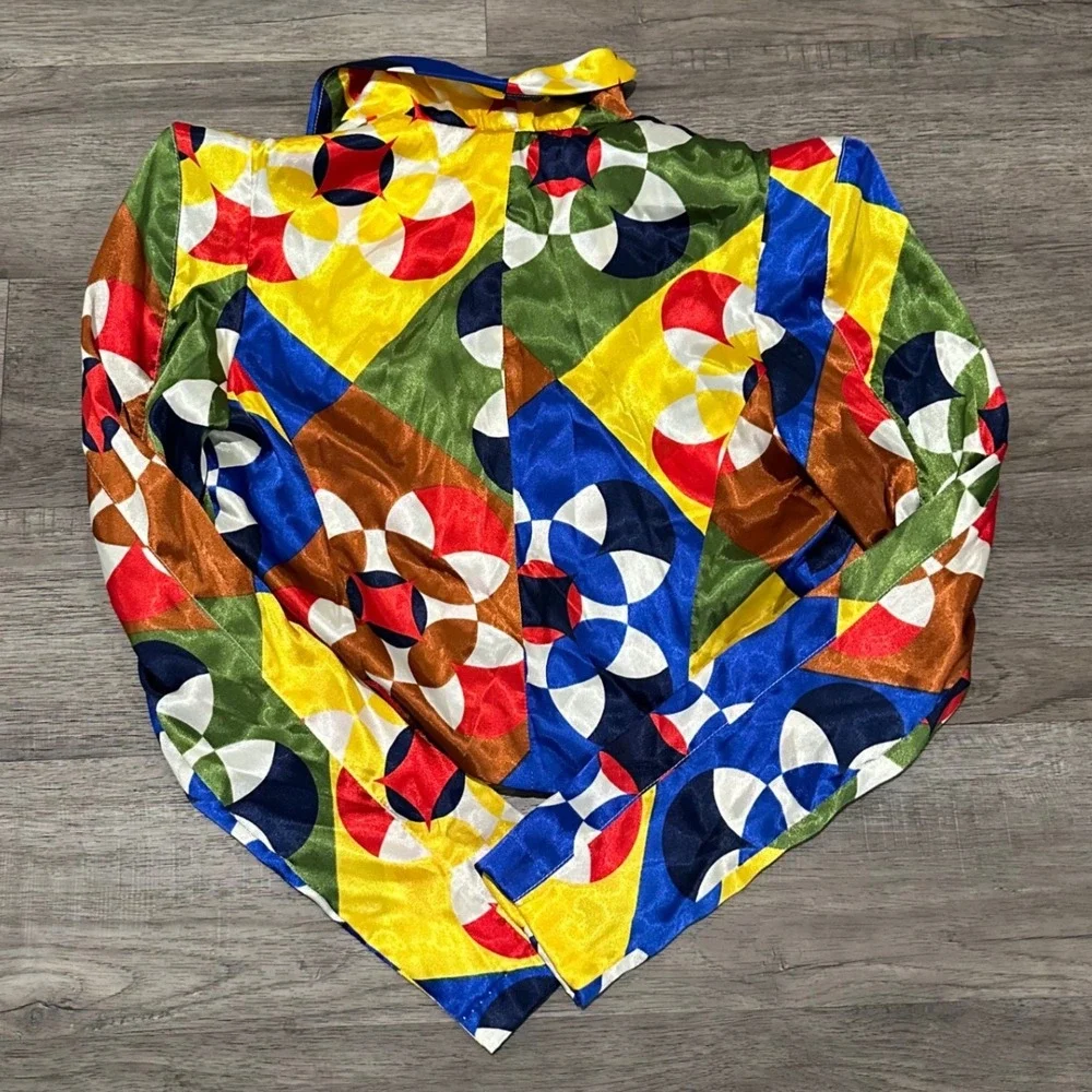 VTG Rubber Ducky 3 Piece Set Small Geometric Satin Blazer Crop Top Wide Leg Pant